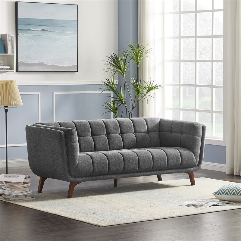 Allen Mid-Century Modern  Tufted Back fabric Sofa in Grey