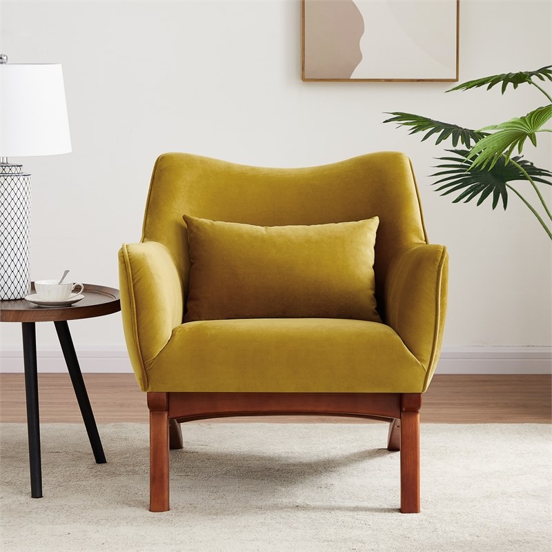 Gatsby Mid-Century Modern  Tight Back Velvet Upholstered Armchair  in Gold