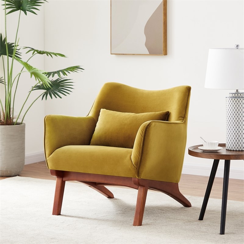 Gatsby Mid-Century Modern  Tight Back Velvet Upholstered Armchair  in Gold