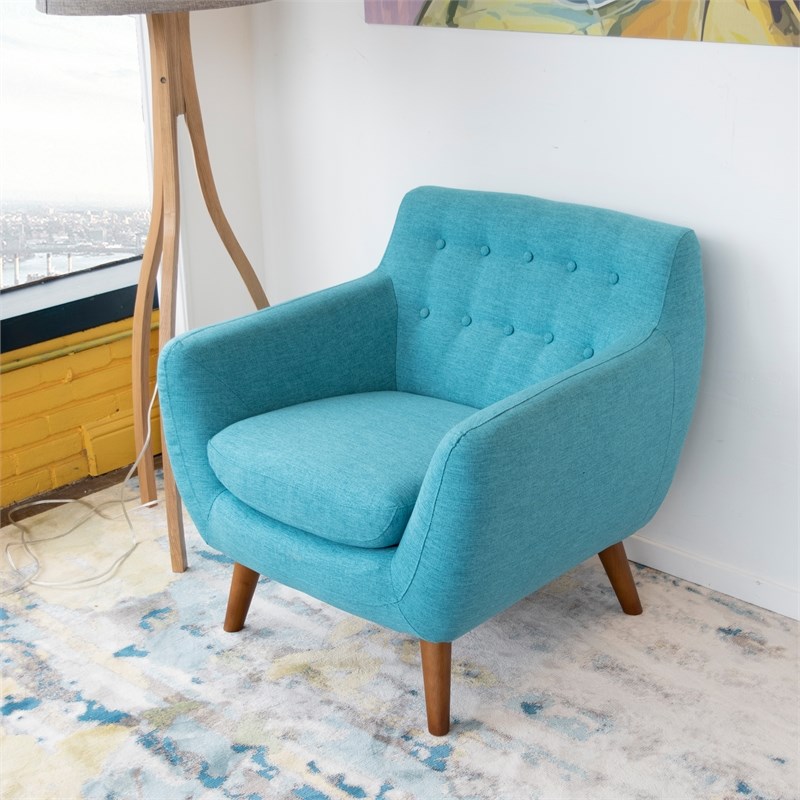 midcentury modern wesley turquoise fabric accent chair