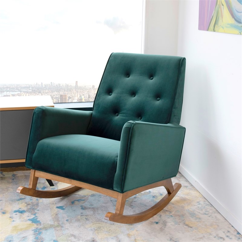 midcentury modern collin green velvet rocking chair ash4255