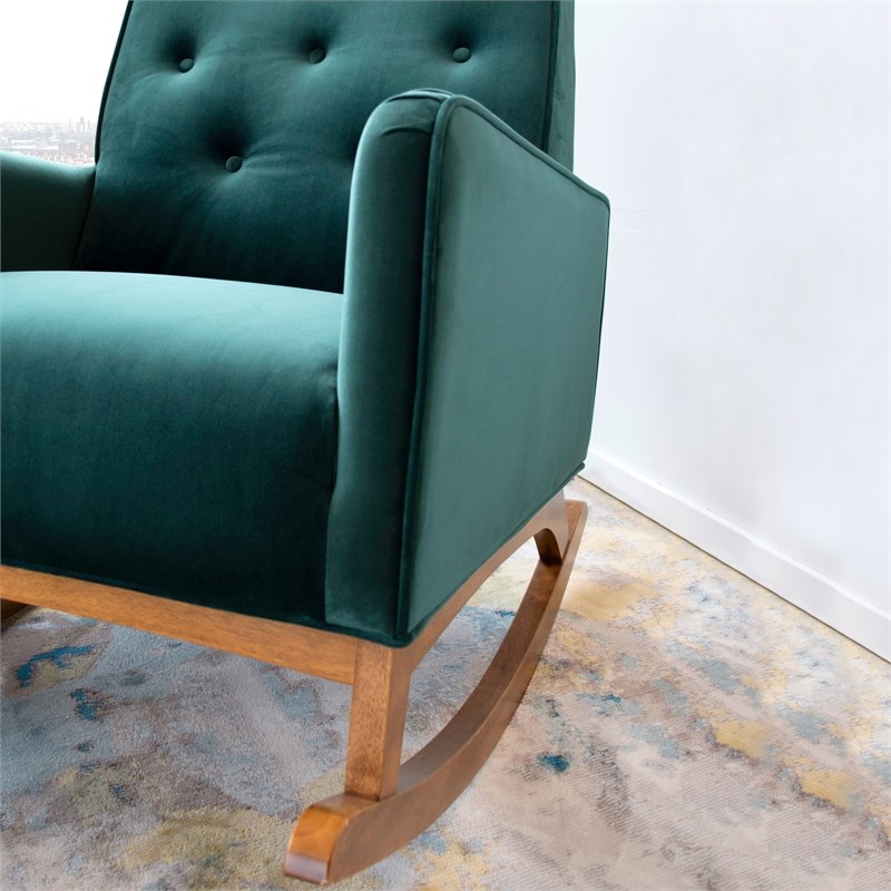 mid-century modern collin green velvet rocking chair - ash4255