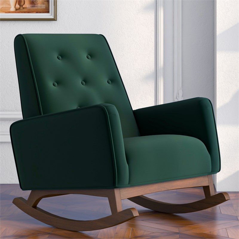 Dalston Mid-Century Modern Tufted Tight Back Velvet Rocking Chair in Green