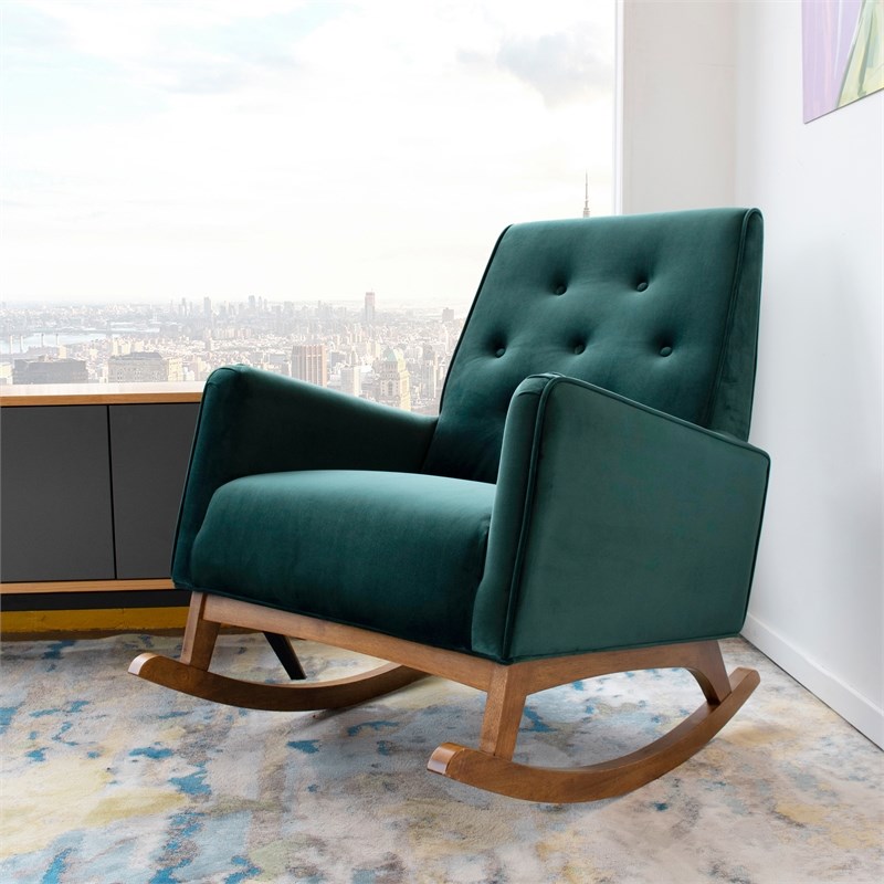 mid-century modern collin green velvet rocking chair - ash4255