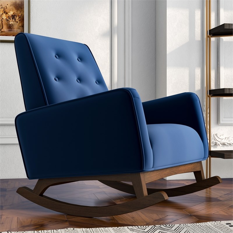 Dalston Mid-Century Modern  Tight Back Velvet  Rocking Chair  in Blue