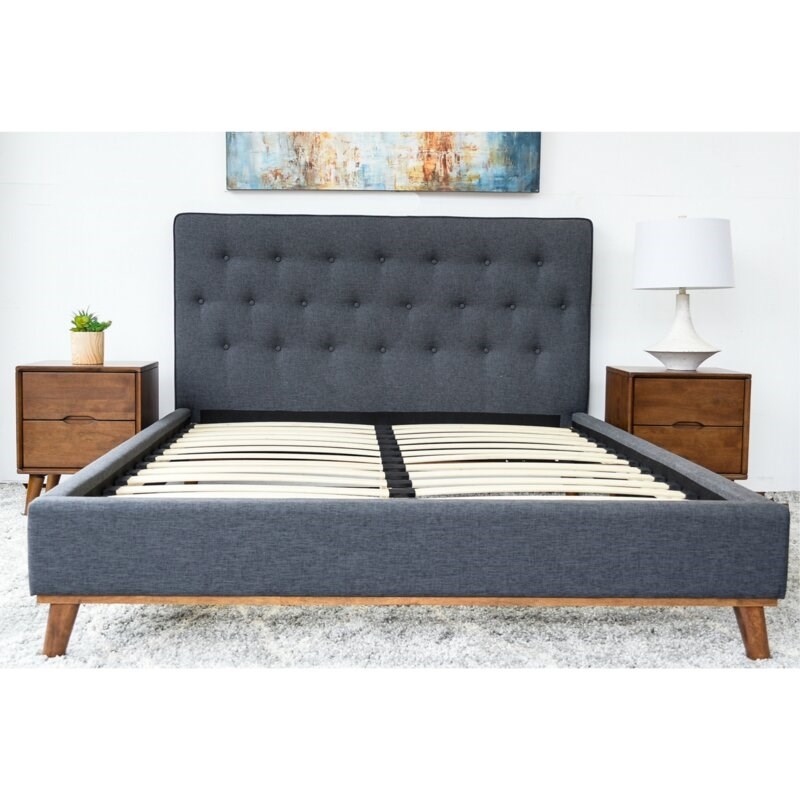 Mid-Century Modern Wyatt (Queen) Gray Fabric Platform Bed