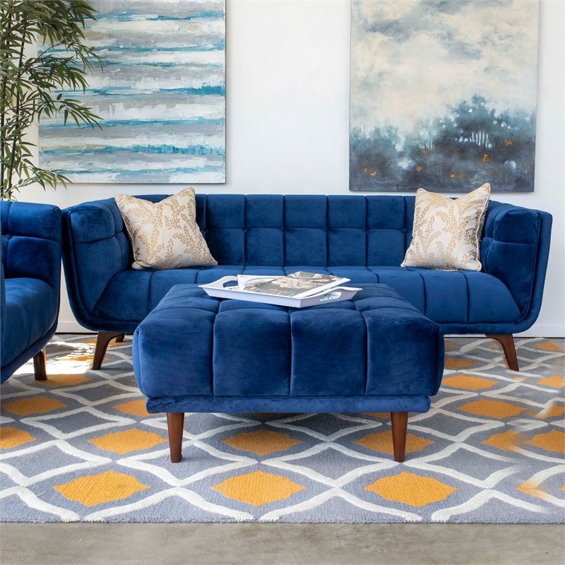 mid-century modern allen blue velvet sofa 86" - ash2656