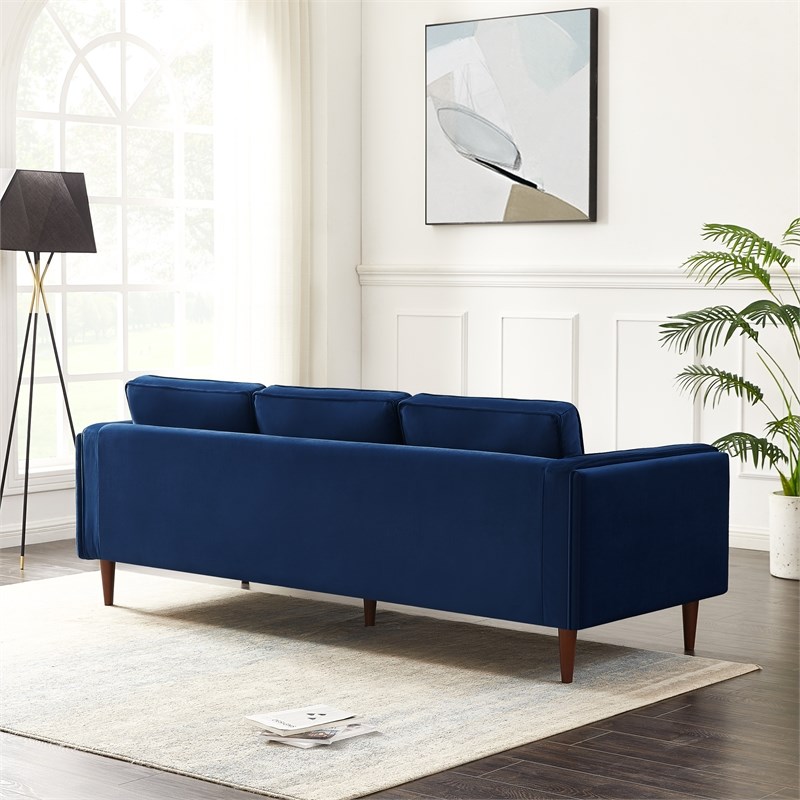 Hudson Mid-Century Modern  Pillow Back Velvet Sofa in Blue