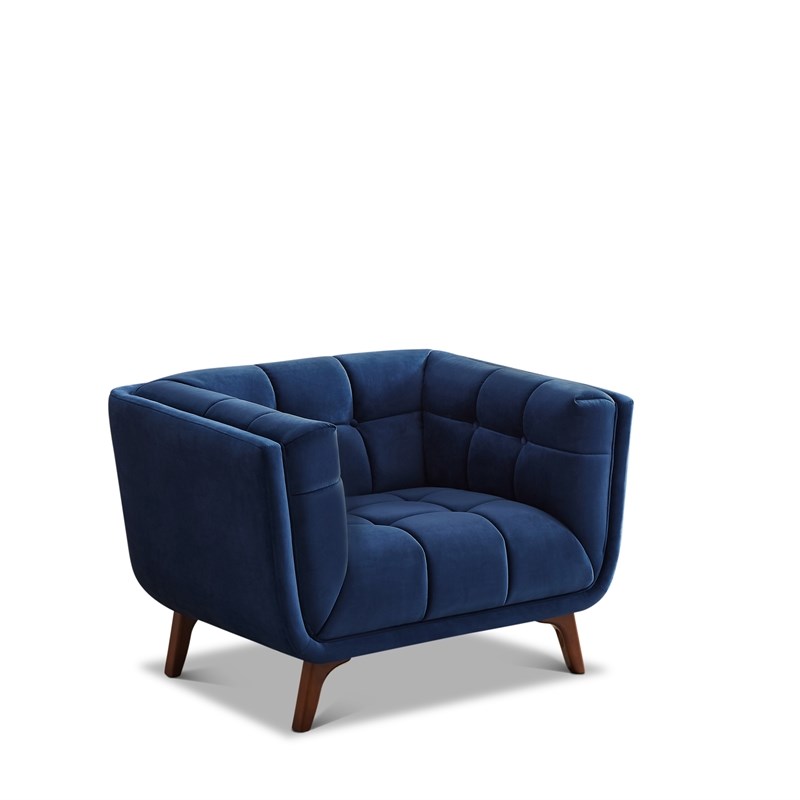 mid century modern blue velvet chair