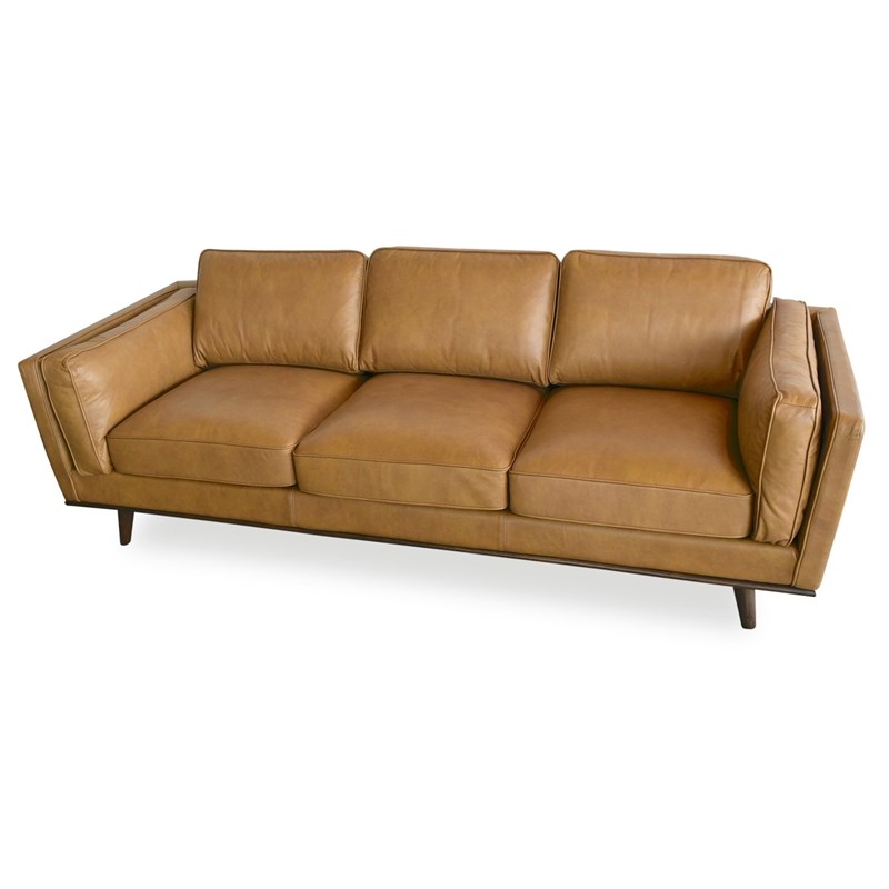 Mid Century Modern Brooklyn Cognac Tan, Tan Leather Sofa