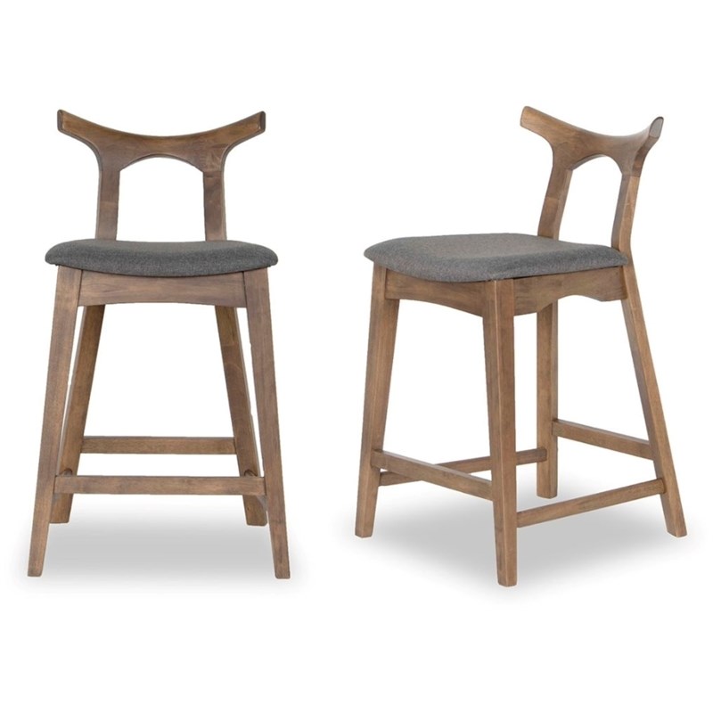 Harper Mid-Century Modern Square Polyester Blend Counter Stool Grey (SET OF 2)