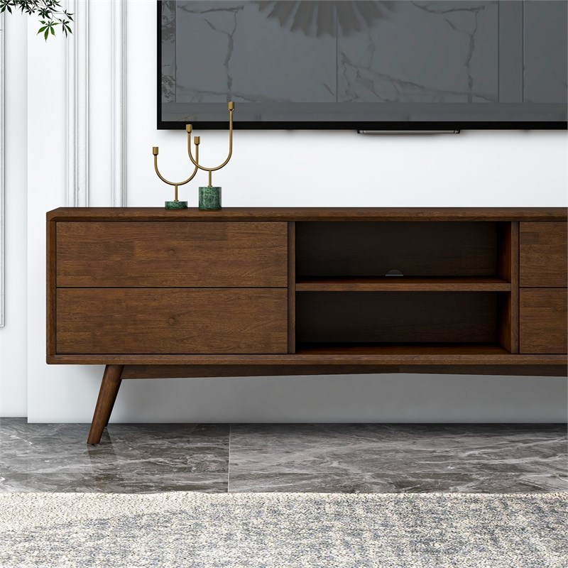Francesca Mid Century Brown Wood TV Stand with 6 Storage Cabinet