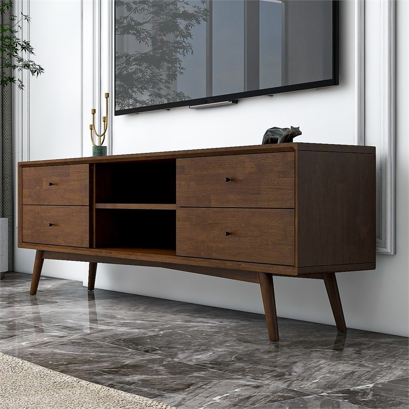 Francesca Mid Century Brown Wood TV Stand with 6 Storage Cabinet