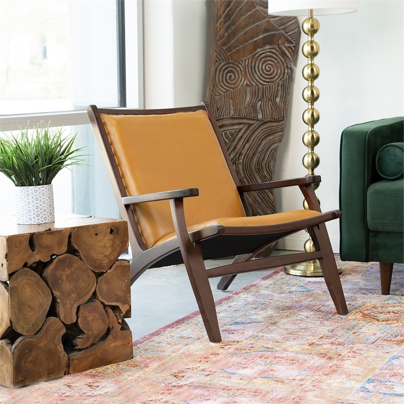 MidCentury Modern Margot Light Tan Genuine Leather Accent Chair