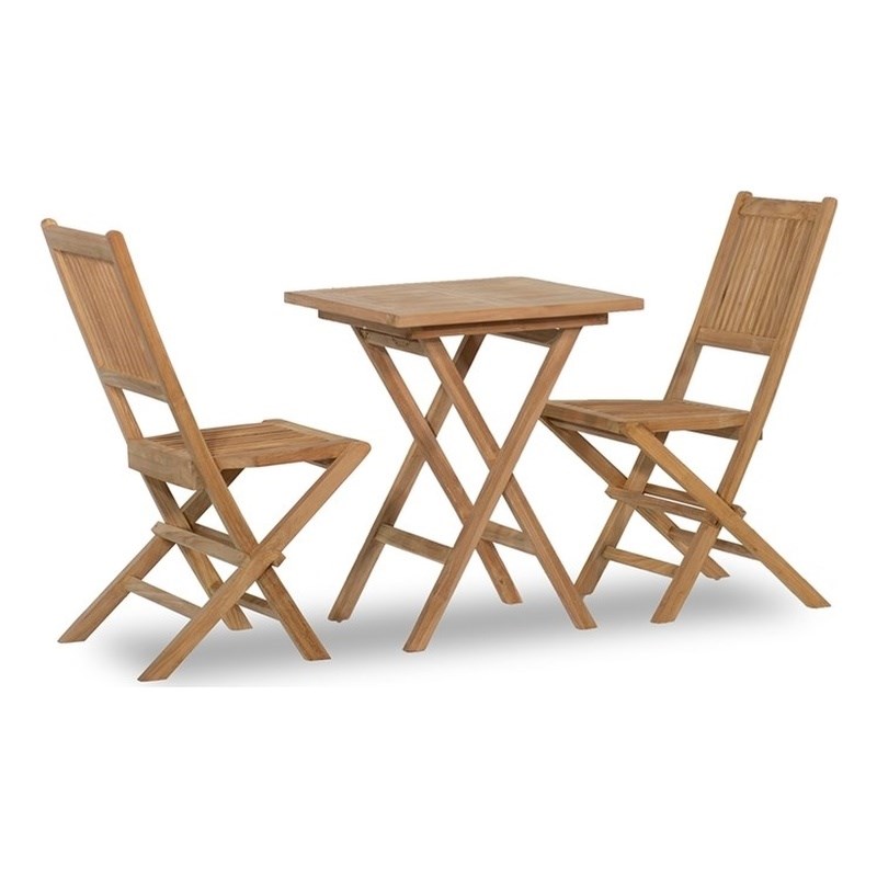 Xavier 3-Piece Mid-Century Modern Dining Set with  teak dining chairs in Brown