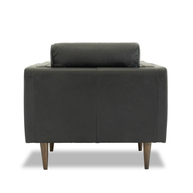 Tessa Mid-Century Pillow Back Genuine Leather Upholstered Armchair in Black