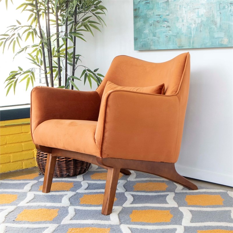 midcentury modern gatsby orange velvet accent chair ash4734