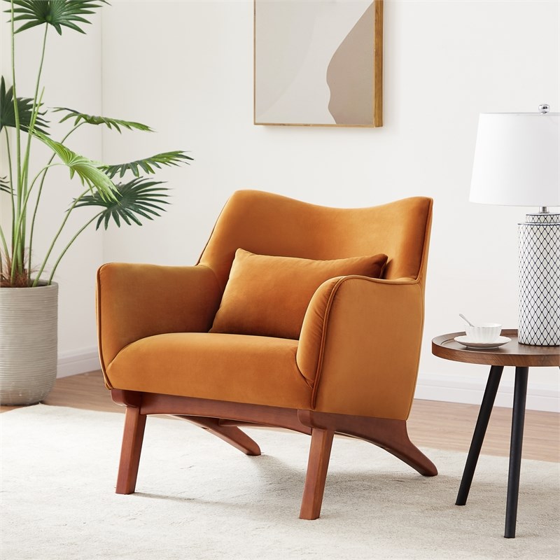 Gatsby Mid-Century Modern  Tight Back Velvet Armchair  in Orange