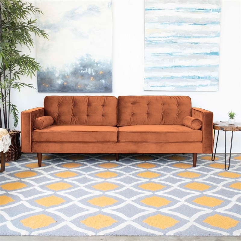 mid-century modern harriet burnt orange velvet sofa - ash2817