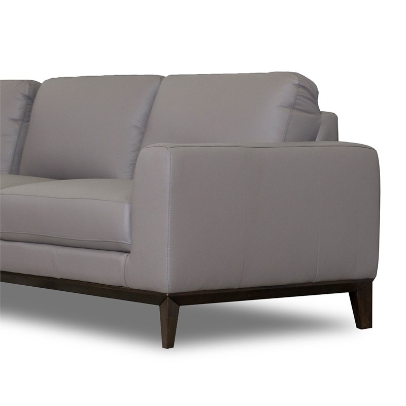 Milton Mid-Century L-Shaped Tight Back Leather Left-Facing Sectional in Grey