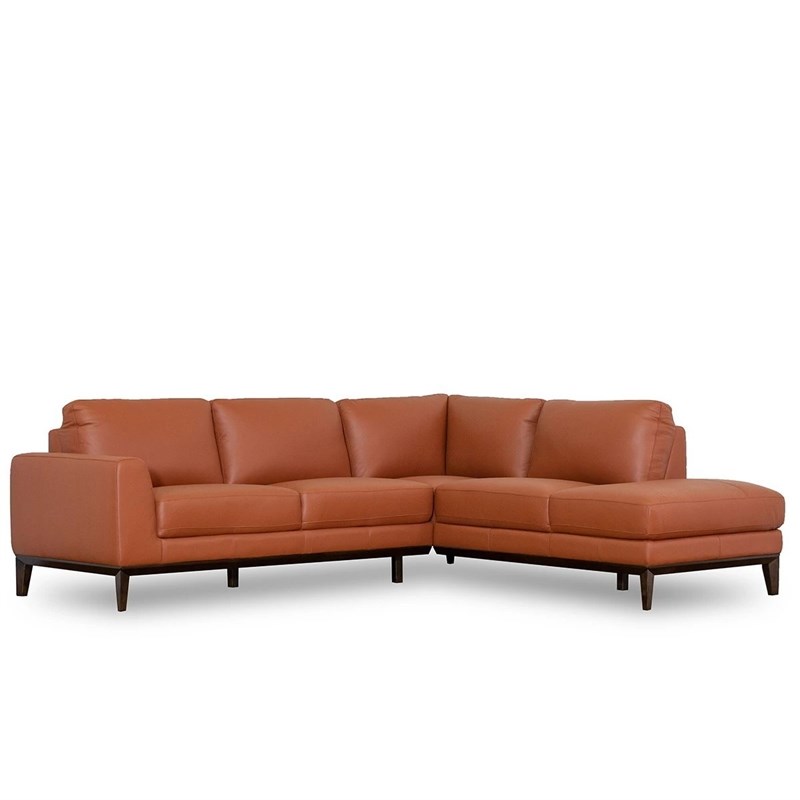 Mid Century Modern Milton Orange Leather Sectional Sofa Right Chaise
