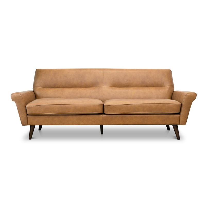 Lloyd Mid-Century Modern Tight Back Genuine Leather Sofa in Tan