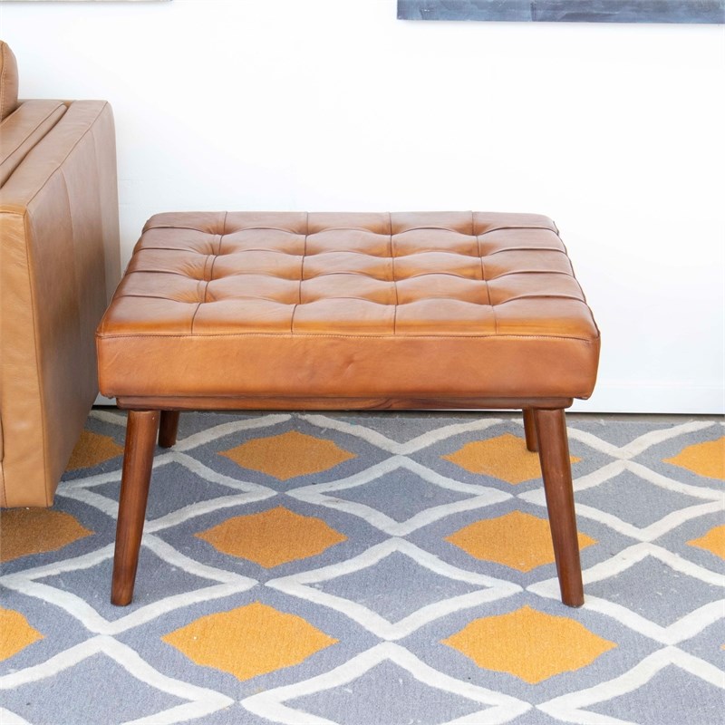 midcentury modern alvar brown italian leather ottoman ash9127