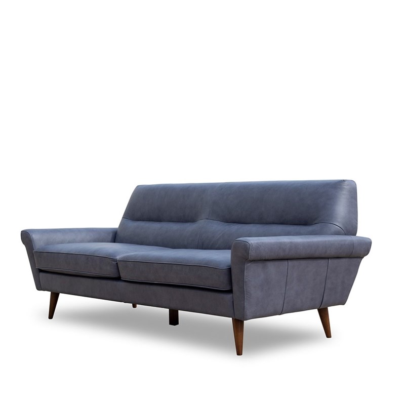 Lloyd Mid-Century Modern Tight Back Genuine Leather Sofa in Blue