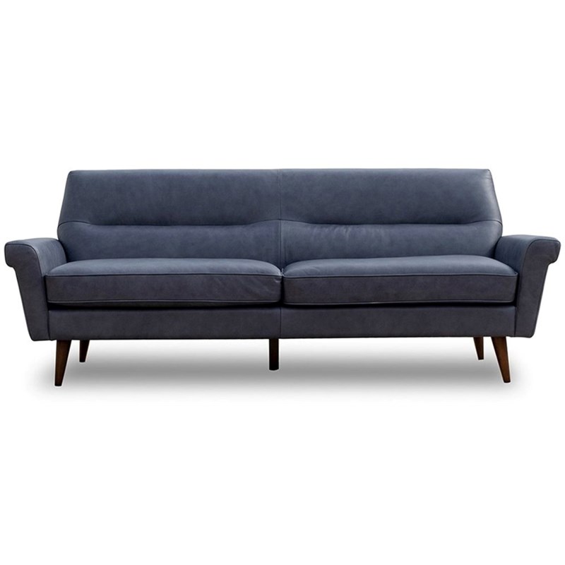 Lloyd Mid-Century Modern Tight Back Genuine Leather Sofa in Blue