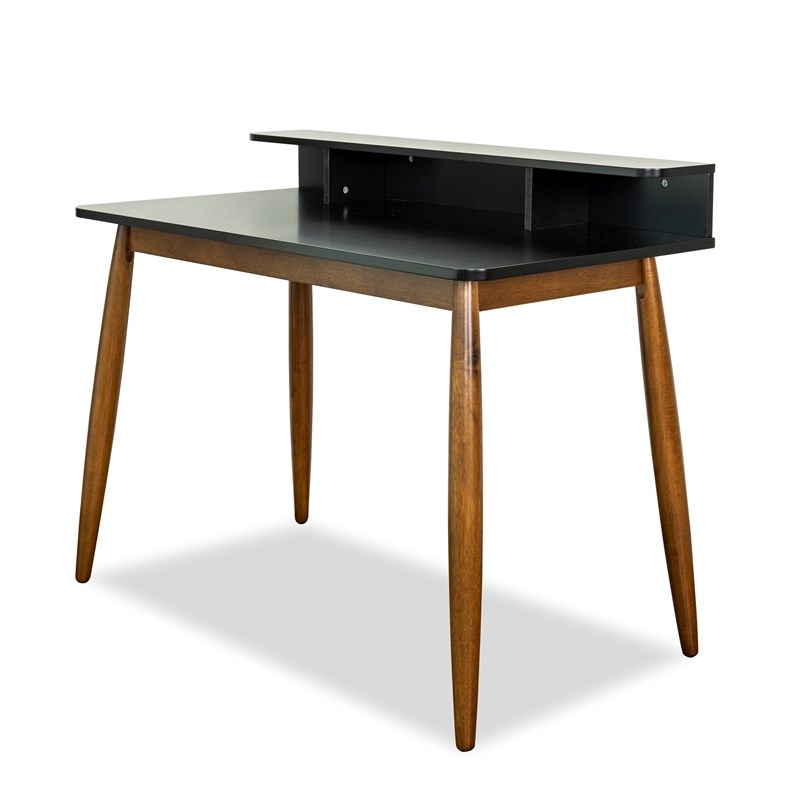 Phoenix MidCentury Modern Rectangular Solid Wood Desk in Black