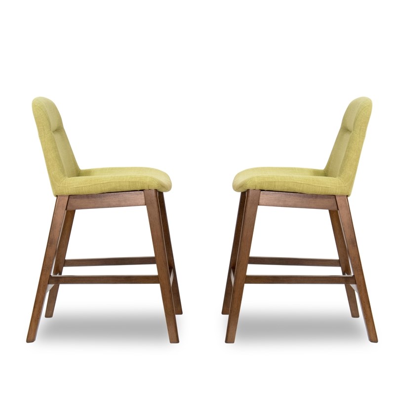 Southwark Mid-Century Modern Square polyester Counter Stool  in Green (SET OF 2)
