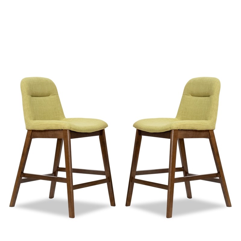 Southwark Mid-Century Modern Square polyester Counter Stool  in Green (SET OF 2)