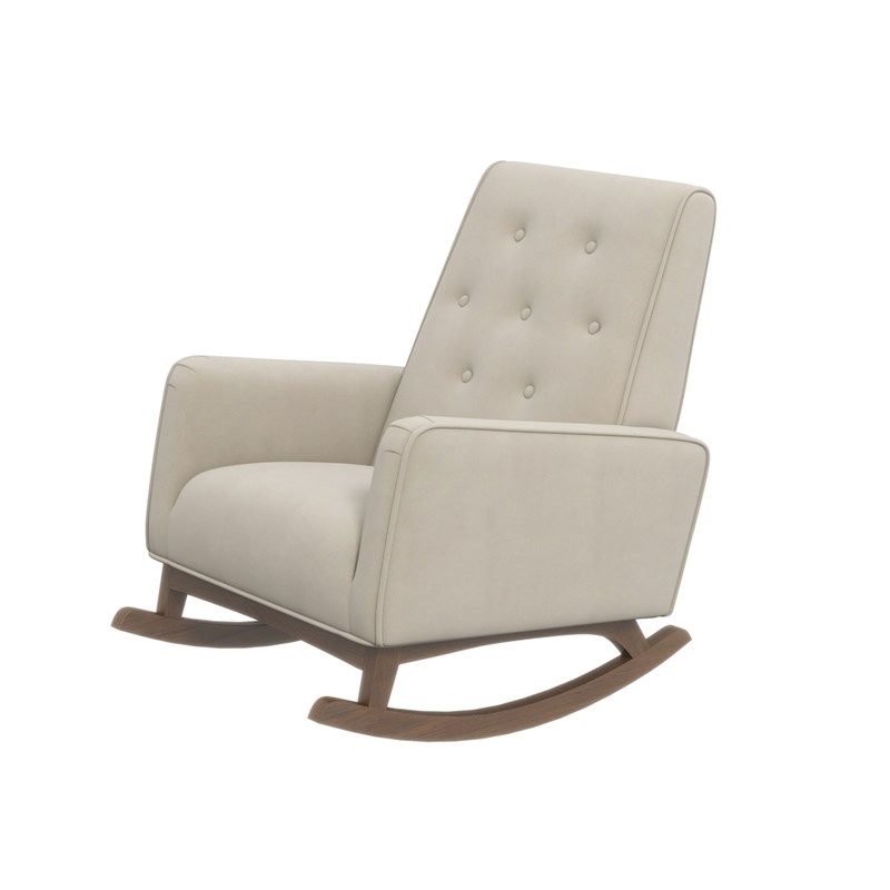 Dalston Mid-Century Modern Tight Back Fabric Rocking Chair in Beige