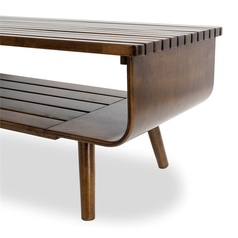 Astrid Mid-Century Modern rectangular Solid Wood Coffee Table in Brown