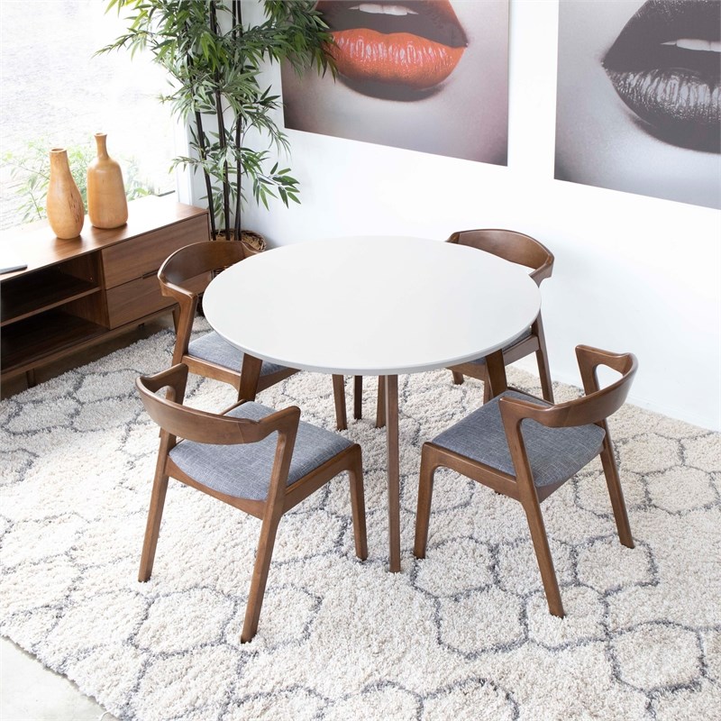Cameron 5-Piece Mid-Century Modern Dining Set w/ 4 Fabric Dining Chairs in Gray