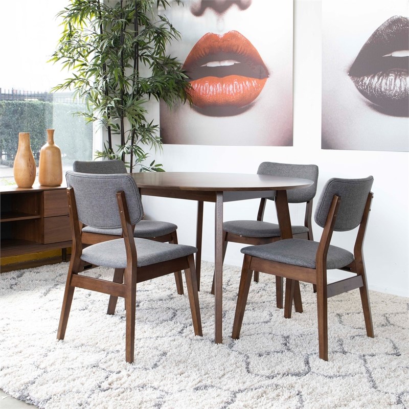 Cadence 5-Piece Mid-Century Modern Dining Set w/ 4 Fabric Dining Chairs in Grey