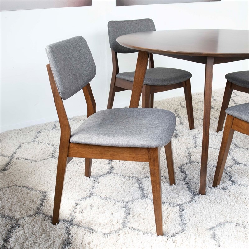 Cadence 5-Piece Mid-Century Modern Dining Set w/ 4 Fabric Dining Chairs in Grey