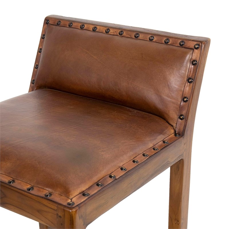 Century MidCentury Modern Design Square Genuine Leather Counter Stool