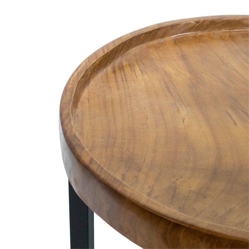 Jones Mid-Century Modern Round Solid Wood End Table in Brown