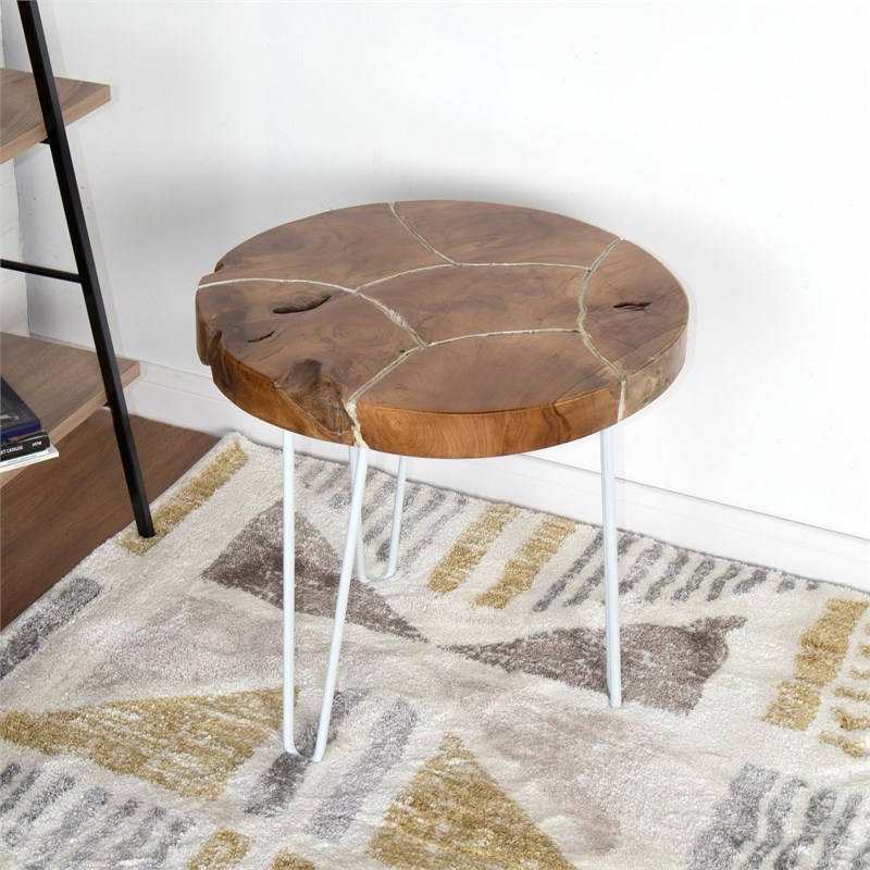 Naylor Mid-Century Modern Round solid wood End Table  in Brown