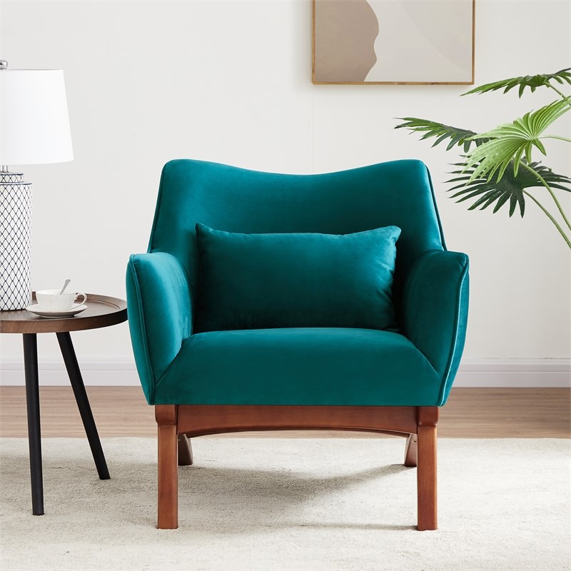 Gatsby Mid-Century Modern  Tight Back Velvet Upholstered Armchair  in Teal