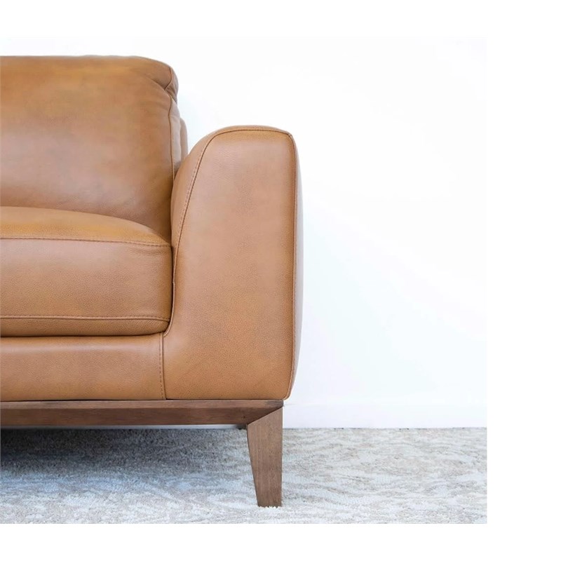 midcentury modern milton tan leather sectional sofa (left chaise