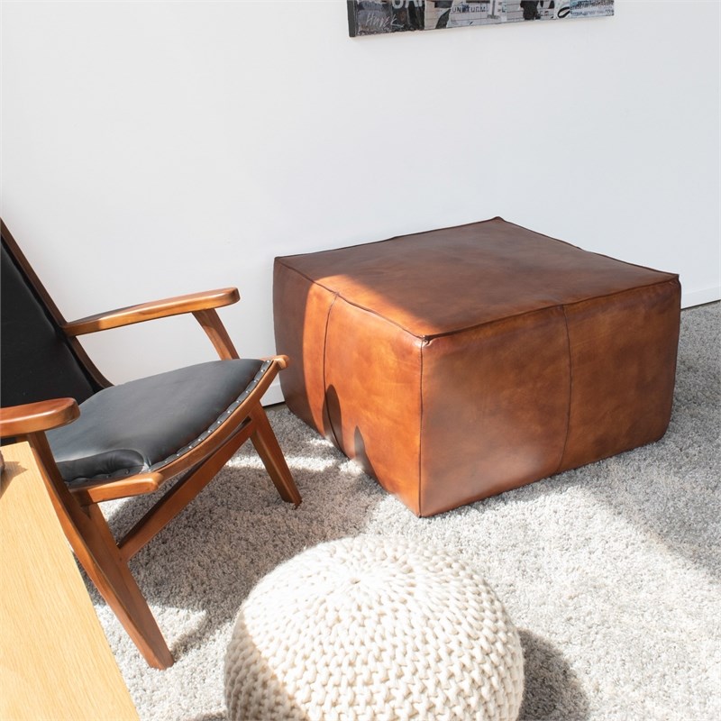 Mid Century Modern Kailey Leather Ottoman Ash9150