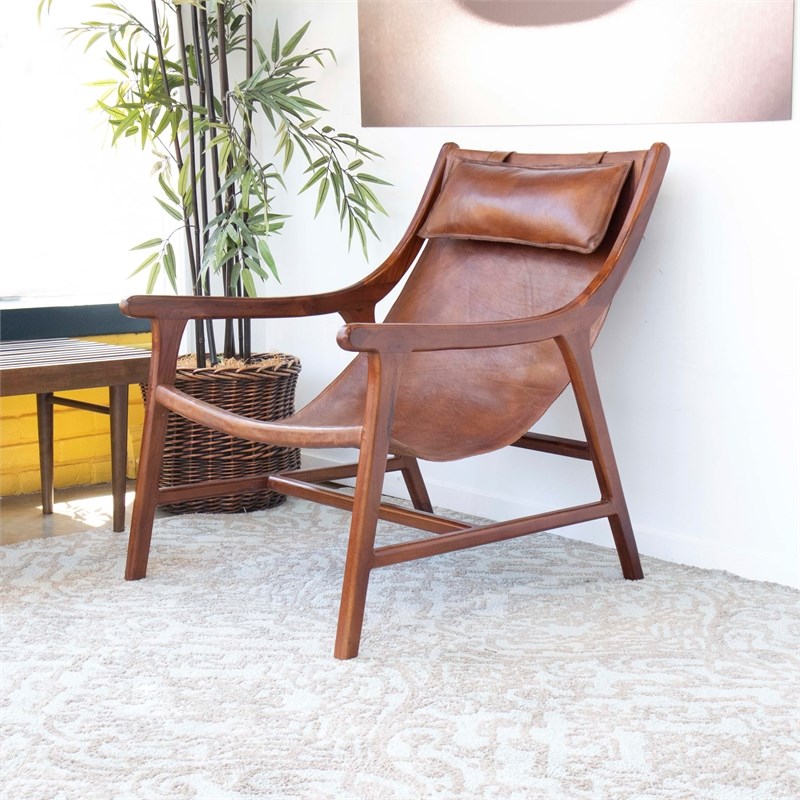 mid century modern nimo brown leather accent chair - ash3331