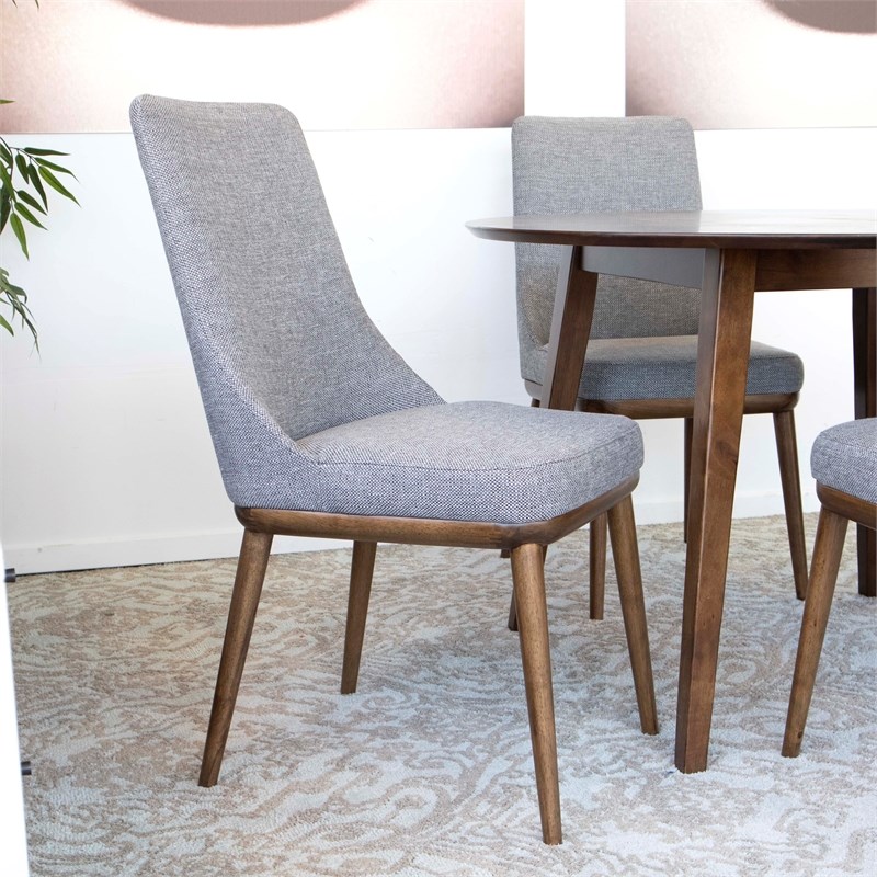 Ingrid 5-Piece Mid-Century Modern Dining Set with 4 Fabric Dining Chairs in Grey