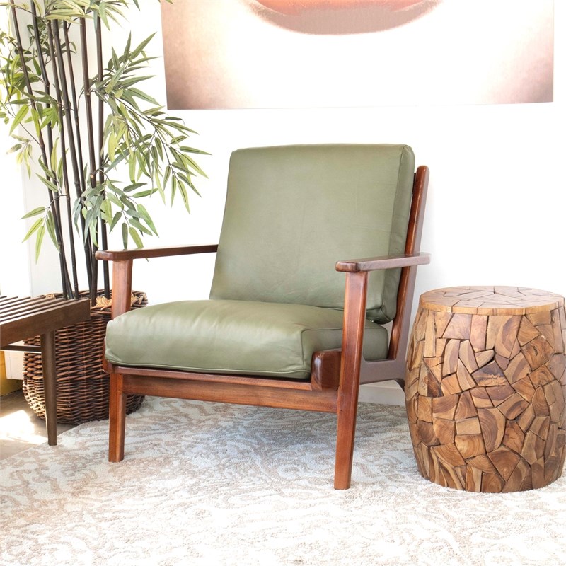 mid century modern kalley green leather accent chair ash4396