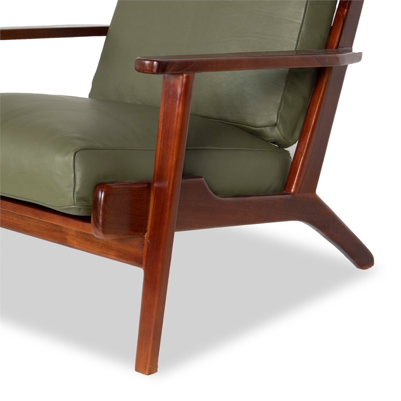 Kalley MidCentury Modern Pillow Back genuine leather Lounge Chair in