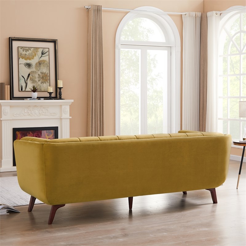 Allen Mid-Century Modern Tufted Back Velvet Sofa in gold 86