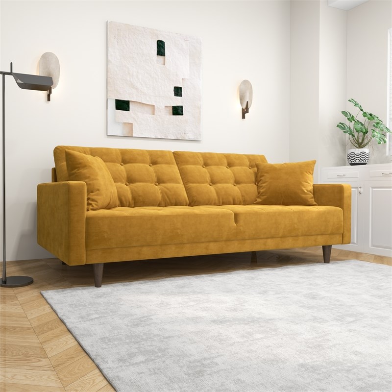 Deven Living Room Mid-Century Modern Tufted Back Microfiber Sofa in ...
