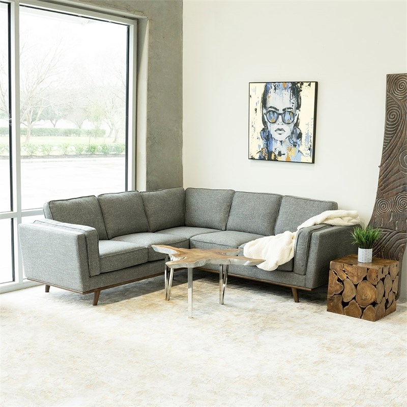 Theodore Mid-Century Modern Pillow back right-facing Sectional in Dark Gray